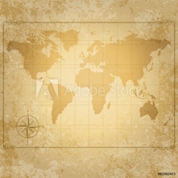 Picture of Vintage vector world map with compass